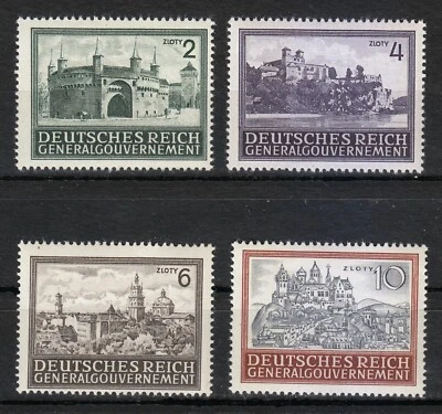 Poland German Occupation WW2 1943 MNH Mi 113-116 Sc N100-N103 Architecture ** - Image 1 of 2