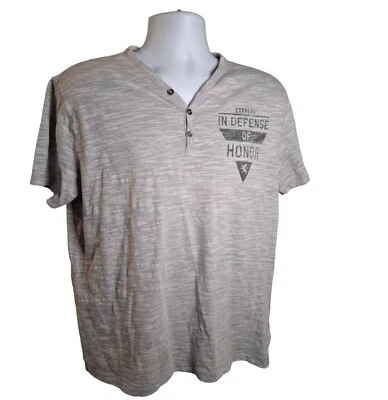 Express Mens XL TShirt Gray Defense Of Honor Henley Short Sleeve Gorpcore - Image 1 of 4