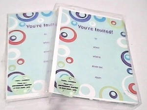 Rainboworld 16 Clearly Invitations Retro Circle Plastic Cards Birthday Party  - Picture 1 of 6