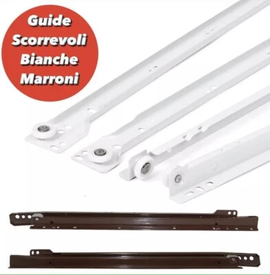 COPPIA DI GUIDE SCORREVOLI PER CASSETTI CON RULLI IN NYLON MISURE DA 30 A 60 CM - Immagine 1 di 4