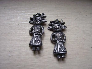 Vintage Paar Maya Azteken Inka Krieger Repousse Sterling Türkis Pins - Bild 1 von 5