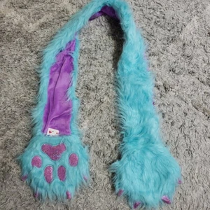 NWT Justice Girl's Winter Scarf Mittens Fuzzy MONSTER Turquoise Purple Faux Fur - Picture 1 of 7