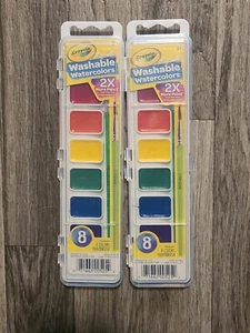 Crayola Washable Watercolors 8 Colors Paint Brush lot of 2 Nontoxic paint kits - Picture 1 of 5