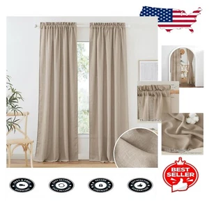 Khaki Linen Blend Curtains for Living Room - Extra Long 120 In, 2 Panel Design - Picture 1 of 9
