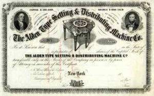 18__ Alden Type Setting & Distributing Machine Co Stock Certificate - Picture 1 of 1