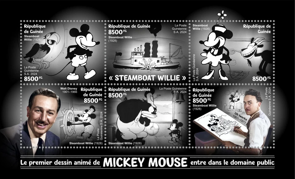 Mickey Mouse Steamboat Willie Cartoon MNH Stamps 2024 Guinea M/S - Image 1 of 1