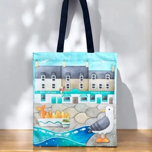 Seagull Shopping Bag - Seaside Tote Bag - 100% Cotton - Fish and Chips - Picture 1 of 5