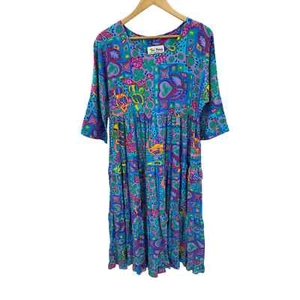 Maxi Vestido Vintage Two Potato Laguna Beach Whimiscal Pequeño Azul Algodón Artístico - Imagen 1 de 8