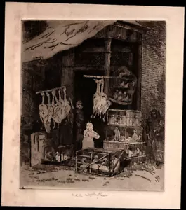 1900's Etching Print E.K.K. Wetherill " POULTRY SHOP TENEMENT - NEW YORK " - Picture 1 of 5