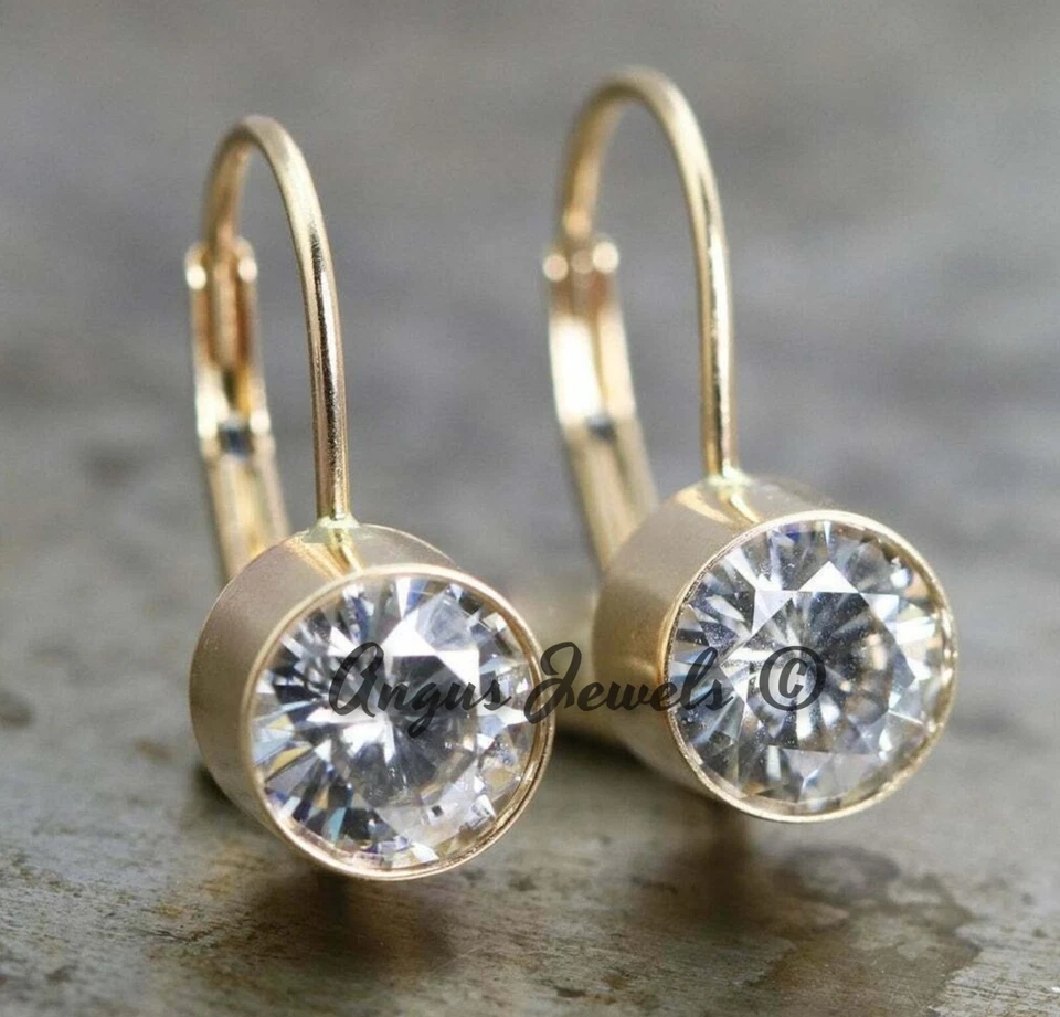 2ct Round Cut Bezel Set MOISSANITE Hoop Earrings Heavy Solid 14k YELLOW Gold - Image 1 of 4