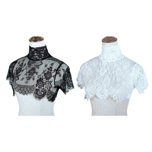Detachable Fake Collar Half Shirt Sexy Sheer Eyelash Floral Lace Dickey Choker - Picture 1 of 14