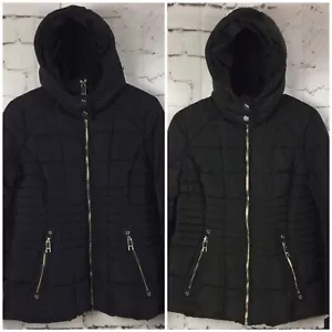 Guess Women's MED / LG Hooded Black / Olive Padded Puffer Jacket Gold Zipper C28 - Picture 1 of 20