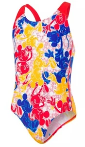 Speedo Disney Mickey Mouse Allover Splashback Girls Swimsuit Blue/Red 12 Yrs 30 - Picture 1 of 2