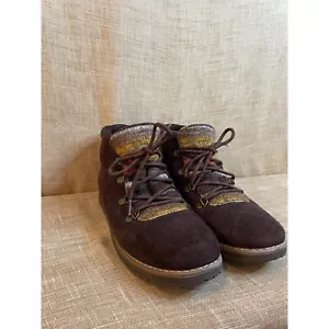 BOBS Suede Ankle Boots Sweater Trim Lace Up Comfort Casual Brown Size 7 - Picture 1 of 7