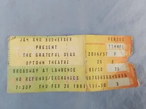 2-26-81 1981 GRATEFUL DEAD Vtg Concert Ticket Stub Uptown Theatre Chicago Il - Picture 1 of 2