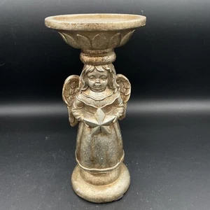 Gold Gilded Pillar Candleholder Christmas Sweet Angel holding Star - Picture 1 of 8