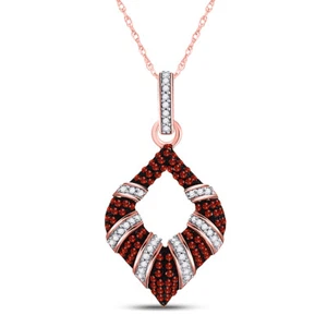 10k Rose Gold Womens Round Red Treated Diamond Striped Oval Pendant 1/3 ctw - Picture 1 of 1