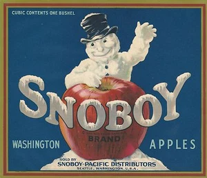 RARE OLD ORIGINAL 1925 SNOWMAN  "SNOBOY BRAND"  APPLE LABEL SEATTLE WASHINGTON - Picture 1 of 1