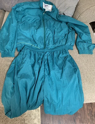 VTG 90s Reebok Jumpsuit Windsuit Running Jogging Retro Silky Womens Sz Large L - Image 1 of 4