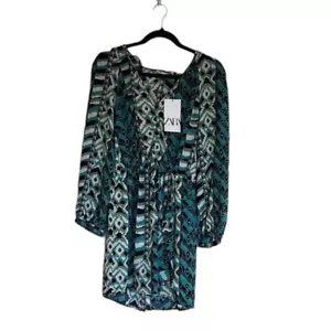 NWT Zara Printed Long Sleeve V Neck Geometric Dress Bloggers Fav XS - Picture 1 of 9
