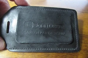 VINTAGE John Deere Career Partnership split leather black 2 1/2"x5" luggage tag - Picture 1 of 4