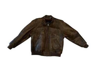 Chaqueta de vuelo de bombardero vintage de cuero envejecido Context para hombre años 80 talla M tostada Foto 1 de 3