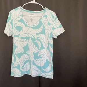 Croft & Barrow women’s top Size M Teal Palm Leaf Print - Picture 1 of 2
