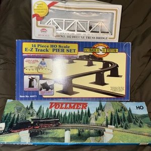 HO Scale Vollmer 2507B Curved Bridge Kit Bachmann Pier Set Deluxe Truss Bridge + - Picture 1 of 11