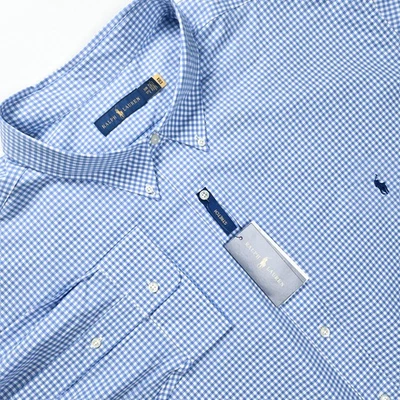 NUOVO Polo Ralph Lauren 5XB vestibilità classica Gingham check camicia elasticizzata blu bianco - Immagine 1 di 4