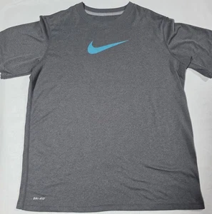 T-shirt unisex Nike Dri Fit XL grigia logo turq swoosh manica corta girocollo - Foto 1 di 10