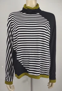 Blusa Lisa Bayne Negra Blanca Verde Rayas Manga Larga Cuello Tortuga Mujer Grande - Imagen 1 de 7