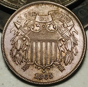 1865 Two Cent Piece 2C FULL MOTTO Civil War Era US Copper Coin CC29375 - Picture 1 of 5