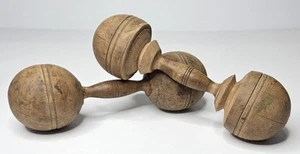 Antique 1900's Pair Handmade Turned Wooden Gym Exercise Dumbells Weights 1.5 lbs - Picture 1 of 24