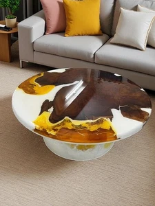 24" Epoxy River Dining Tabletop Live edge Table Epoxy Resin Balcony Furniture - Picture 1 of 9