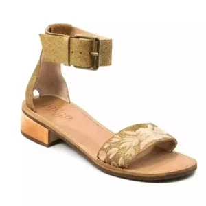 Latigo Damen Tana Blumen bestickt Metallic Gold Knöchelriemen Sandalen 9 - Bild 1 von 6