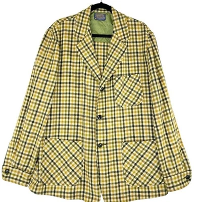 Vintage 70s Pendleton Wool Checkered Jacket Sz L Green Ivory Blazer Heritage - Image 1 of 4