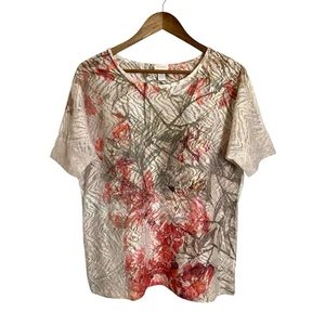 Camisa Blusa Chicos Top Mujer 2 L Beige Crema Rosa Manga Corta Floral Transparente - Imagen 1 de 6