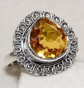 Anillo de plata esterlina maciza 925 citrino dorado natural de 5 quilates talla 8 @18-5 - Imagen 1 de 2