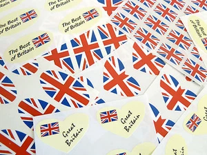 British Union Jack Flag Stickers Great Britain Labels - Various Shapes & Sizes - Picture 1 of 15