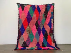 Marokkanischer handgefertigter VINTAGE Teppich Berber einzigartig rosa rot geometrischer Teppich 4'9""x8'1"" Fuß - Bild 1 von 11