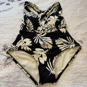 NUEVO Traje de baño Sea Angel negro/blanco floral de una pieza para mujer XL Oasis espalda cruzada - Imagen 1 de 5