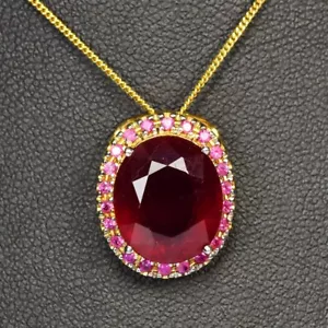 STERLING 925 SILVER PENDANT GENUINE BLOOD RED RUBY OVAL GEMSTONE.PENDANT - Picture 1 of 8