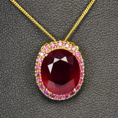 STERLING 925 SILVER PENDANT GENUINE BLOOD RED RUBY OVAL GEMSTONE.PENDANT - Image 1 of 4