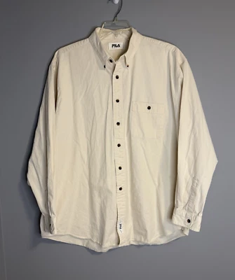 Vintage Fila Sport Button Shirt Men's XL Long Sleeve Collared Corduroy Ivory - Image 1 of 4