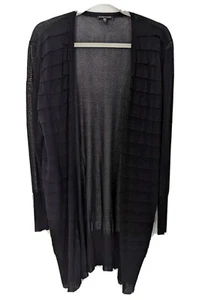 EILEEN FISHER schwarze Strickjacke lang halbtransparent vorne offen Staubtuch dünn Gr. M Coastal - Bild 1 von 13
