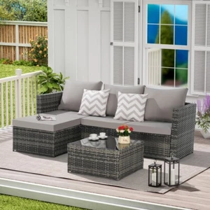 2 Pieces Patio Furniture Set All-Weather Outdoor Wicker Conversation Sofa +Table - Picture 1 of 7