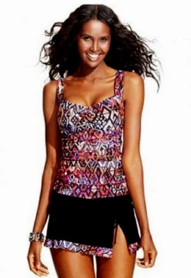 Profile Gottex Size 32D Tankini + Size 6 Skirted Brief Swimsuit Pink & Black NWT - Image 1 of 4