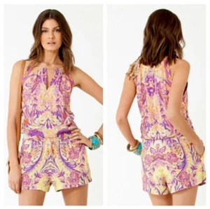 Hale Bob Women's Paisley purple pink halter Romper SZ M - Picture 1 of 9