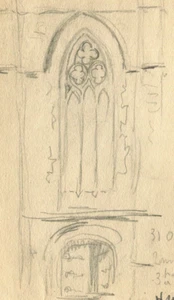 Vintage Pencil Drawing signed Cathedral, Church, Stained Glass, Architecture - Picture 1 of 6
