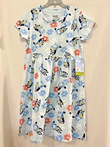 Disney Floral Bluey Dress Girls Short Sleeve Play Blue Many sizes New - Picture 1 of 3